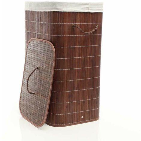 Panier à linge rectangulaire en bambou 72 l : Pratique brun foncé (1/5)