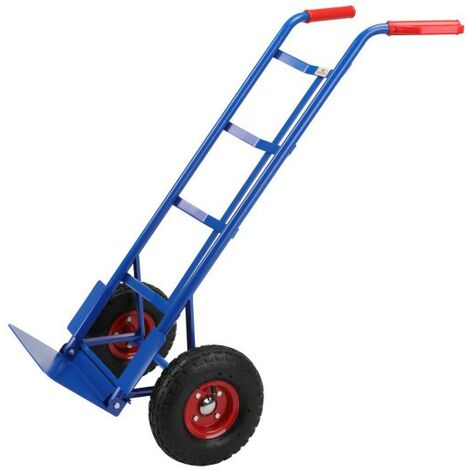 Chariot diable classique bleu avec charge de 200 kg et plateau pliable (1/5)