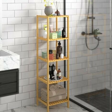 Étagère salle de bain avec 5 niveaux Bambou 140 cm de haut (1/5)