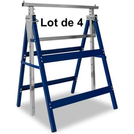 Lot De 4 Tréteaux D'Échafaudage téléscopiques Bleus - Réglable En Hauteur Et Pliables (1/5)