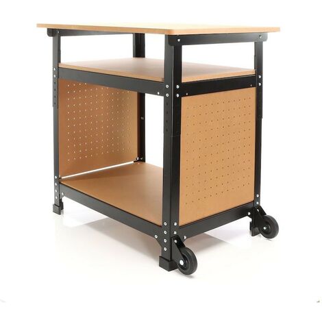 Établi mobile sur roues 68 x5 0x 66-82 cm Réglable en hauteur avec Étagères (1/5)