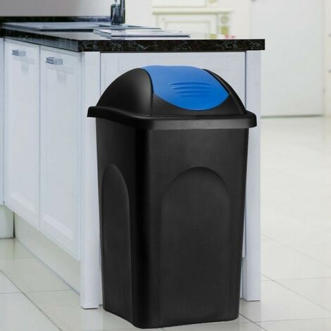 Poubelle domestique 60 l. Bleue et noire. Couvercle rapide (1/4)