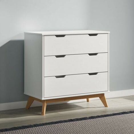 Commode en Bois Blanc et Naturel - 80x40x79 cm : Élégance et Praticité (1/5)