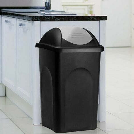 Poubelle domestique 60 l. Grise et noire. Couvercle rapide (1/4)
