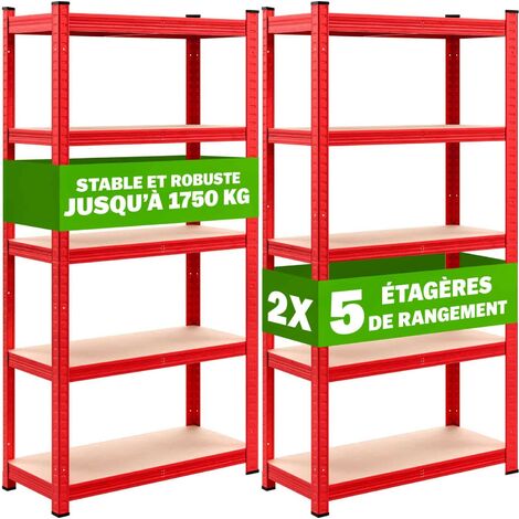 Lot de 2 Étagères Modulables à Charge Lourde rouge : 180 X 90 X 40 cm Robuste et Polyvalente, 875 kg (1/5)