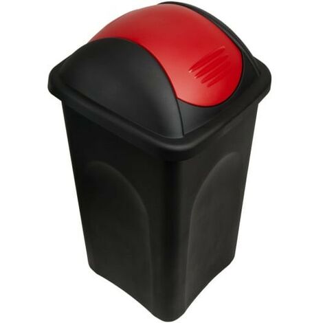 Poubelle domestique 60 l. Rouge et noire. Couvercle rapide (1/3)