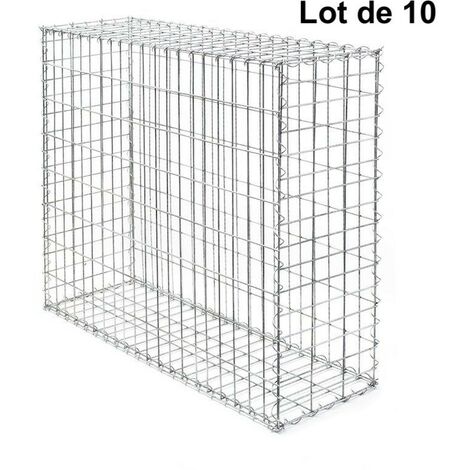 Lot de 10 Gabions En Métal Galvanisé, Robuste, Résistant, 100 x 80 x 30 cm (1/5)