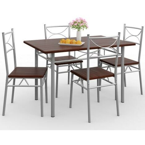 Ensemble Table et Chaises Couleur Bois Foncé Pour Salle à Manger (1/5)