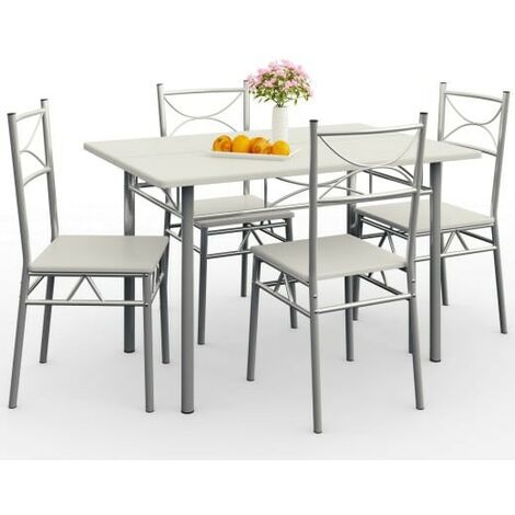 Ensemble Table et Chaises Couleur Blanc Pour Salle à Manger (1/5)