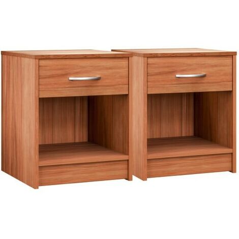 Lot de 2 Tables de chevet (de nuit) 1 Tiroir et 1 espace large Bois clair 40 X 50 X 35 cm (1/5)