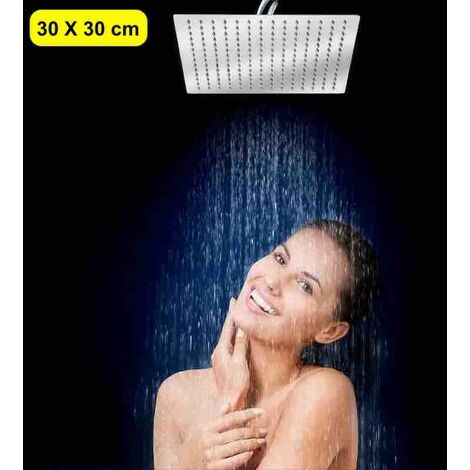 Pommeau Tête de douche carrée de 30 X 30 cm avec jet de pluie, fabriquée en inox (1/5)