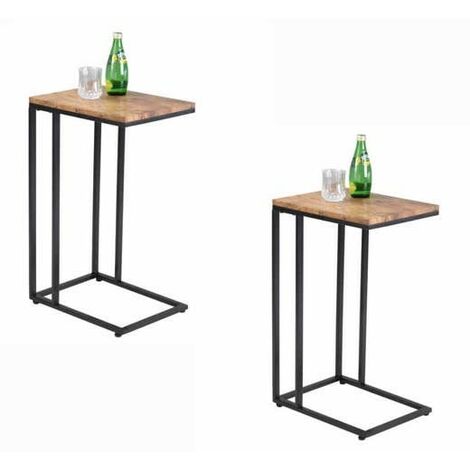Lot de 2 Tables d'Appoint pour Salon : Un Mélange Élégant de Noir et de Bois, 40x30x65 cm, Équipée de Roulettes (1/5)