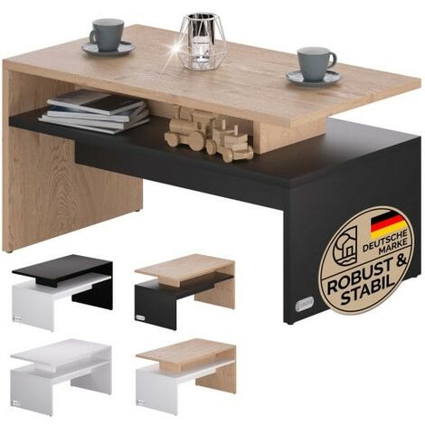 Table Basse de Salon avec 2 Niveaux, Bois et Noir 92 X 50 X 47 cm (1/5)