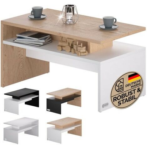 Table Basse de Salon avec 2 Niveaux, Bois et blanc 92 X 50 X 47 cm (1/5)