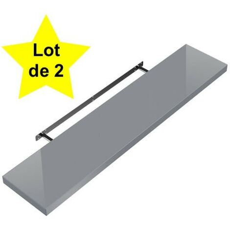 2 Étagères murales flottantes 90 cm en MDF gris brillant. Tablette à fixer au mur (1/5)
