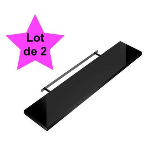 Lot de 2 Étagères murales flottantes 90 cm en MDF Noir Brillant. Tablette à fixer au mur (1/5)