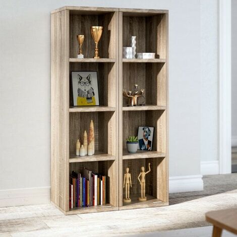 Lot de 2 Étagères 106 cm de haut Colonne bibliothèque Couleur chêne (1/5)