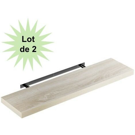 Lot de 2 Étagères murales flottantes 110 cm en MDF chêne clair. Tablette à fixer au mur (1/5)