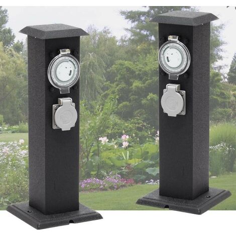2 Multiprises Bornes Noir 2 Prises Électriques Et Minuterie Pour Jardin Et Extérieur