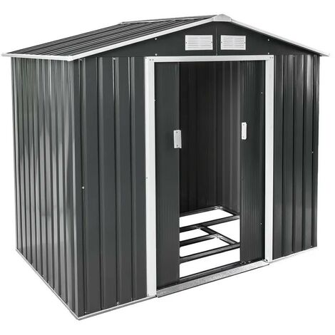 Abri De Jardin En Métal 5,29 ㎡ 277 X 191 X 202 Cm Avec 2 Portes Coulissantes Verrouillables 4 Trous D'aération Pour Vélo Gris - Gamm Vert