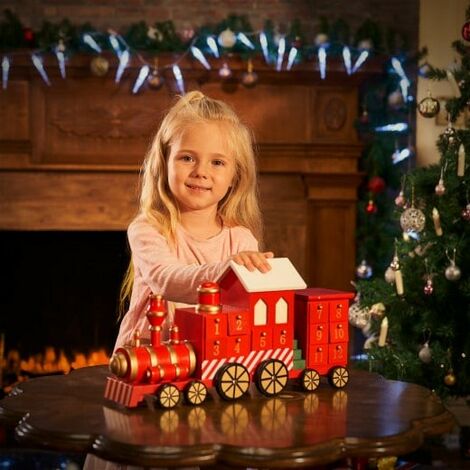 Calendrier de l'avent Train de Noël rouge à remplir avec cadeaux ou friandises (1/5)