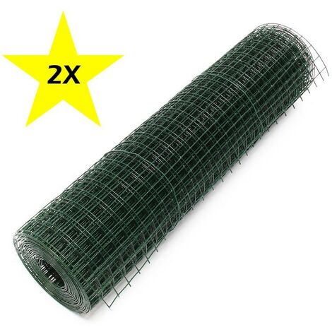 2 Grillages à Poules 25 m Vert 25 mm 50 cm de haut Pour Enclos, Clapier, Poulailler, Volière
