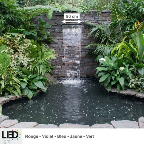 Le Poisson Qui Jardine – Lame d'eau 90 cm en inox – Lumières LED intégrées avec 5 couleurs – Pour bassin et piscine – Chute d'eau uniforme et apaisante