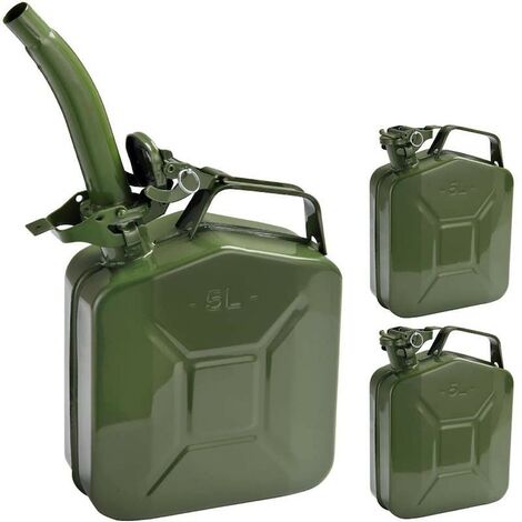 Lot de 3 Jerricans - Bidons à Carburant 5L en Métal Vert. Certifié UN (ONU) et sécurisé (1/5)