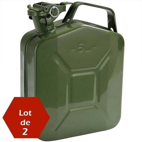 Lot de 2 Jerricans - Bidons à Carburant 5L en Métal Vert. Certifié UN (ONU) et sécurisé (1/5)