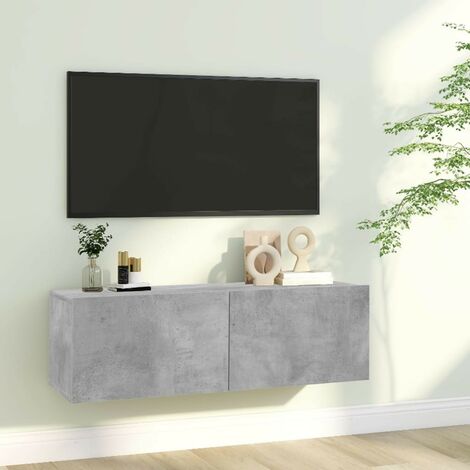 Meuble TV 2 Tiroirs : 100 X 30 X 30 Couleur Gris Béton. A suspendre au mur (1/5)