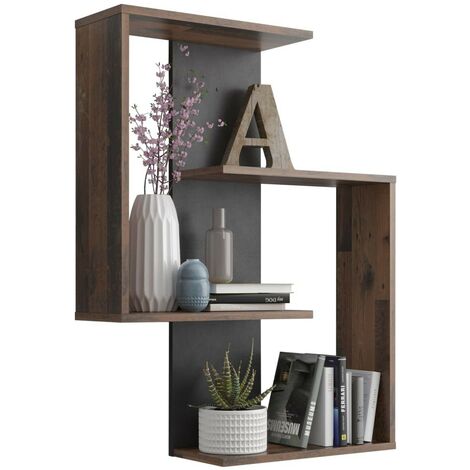 Étagère murale Couleur Bois Foncé Double inversée. Style, moderne et pratique (1/5)