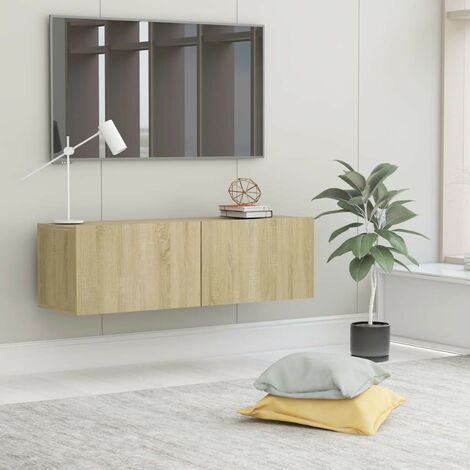 Meuble TV 2 Tiroirs : 100 X 30 X 30 Couleur chêne. A suspendre au mur (1/5)