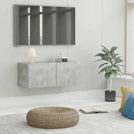 Meuble TV 2 Tiroirs : 80 X 30 X 30 Couleur Gris Béton. A suspendre au mur (1/5)