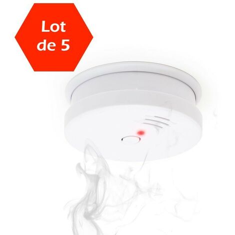 Lot de 5 Détecteurs de fumée + Pile 9V. Alarme Incendie Certifiée Normes Européennes (1/4)