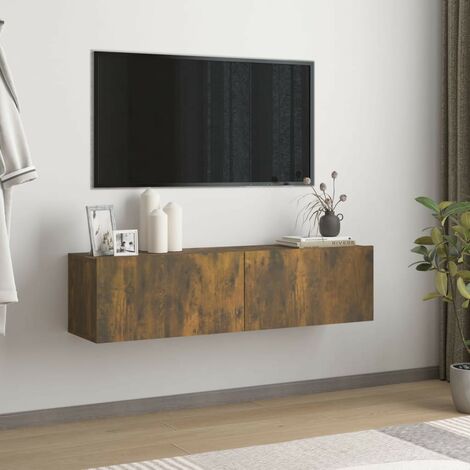 Meuble TV 2 Tiroirs : 120 X 30 X 30 Couleur Bois Foncé. A suspendre au mur (1/5)