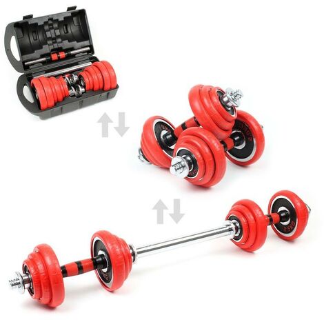 2 haltères Musculation 20 kg + valise. 12 disques 2 en 1, Haltères courtes et longues (1/5)