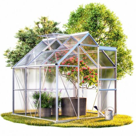 Serre de jardin Aluminium 190 x 190 x 195cm + Fondations avec lucarne (1/2)