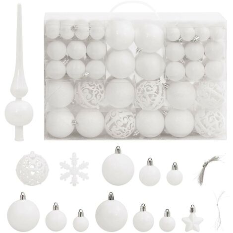 111 Boules de Noël Couleur Blanc + étoiles + flèche pour sapin de Noël (1/3)