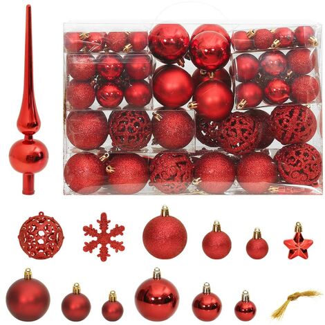 111 Boules de Noël Couleur ROUGE + étoiles + flèche pour sapin de Noël (1/3)