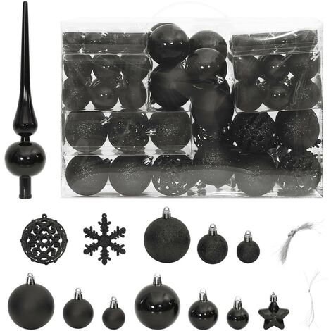 111 Boules de Noël Couleur Noir + étoiles + flèche pour sapin de Noël (1/3)