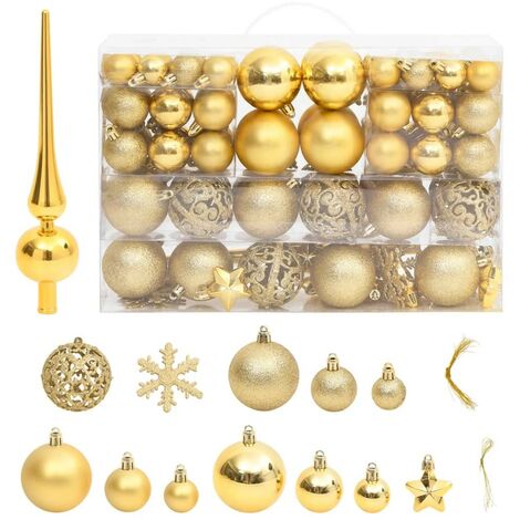 111 Boules de Noël Couleur Or + étoiles + flèche pour sapin de Noël (1/2)