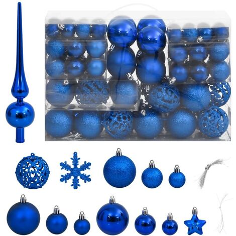 111 Boules de Noël Couleur Bleu + étoiles + flèche pour sapin de Noël (1/3)