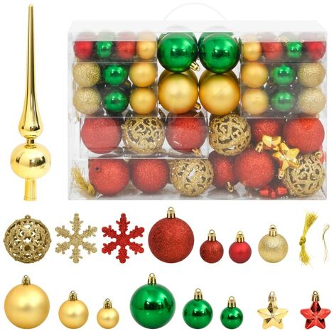 111 Boules de Noël Couleur Multicolores + étoiles + flèche pour sapin de Noël (1/3)