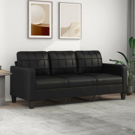 Canapé ou Sofa 3 Places 180 cm Simili Cuir Noir. Avec Pied en bois. Confort et qualité (1/5)