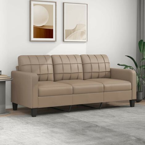 Canapé ou Sofa 3 Places 180 cm Simili Cuir Beige. Avec Pied en bois. Confort et qualité (1/5)