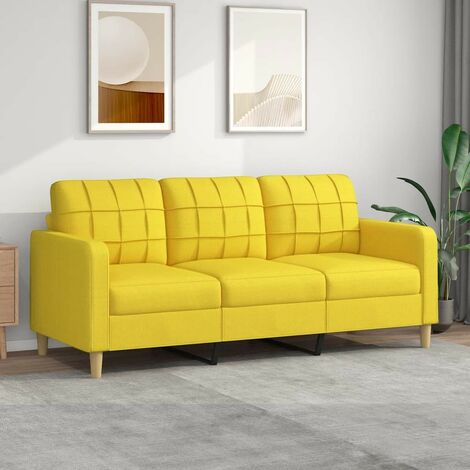 Canapé ou Sofa 3 Places 180 cm Tissu Jaune. Avec Pied en bois. Confort et qualité (1/5)