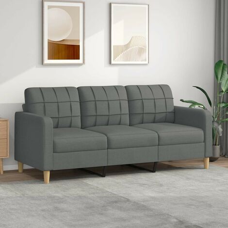 Canapé ou Sofa 3 Places 180 cm Tissu Gris Foncé. Avec Pied en bois. Confort et qualité (1/5)