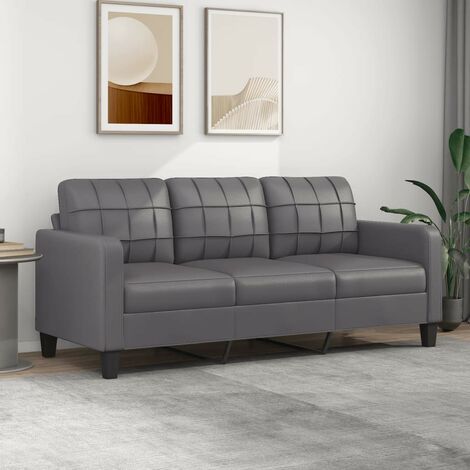 Canapé ou Sofa 3 Places 180 cm Simili Cuir Gris. Avec Pied en bois. Confort et qualité (1/5)