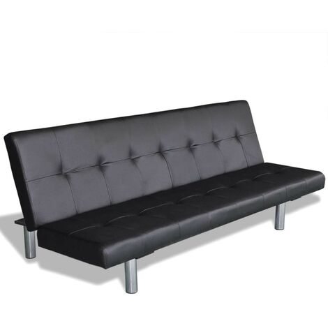 Canapé Lit ou Sofa Lit SimiliCuir NOIR. Avec 2 Coussins. Canapé Convertible (1/5)