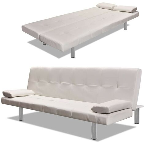 Canapé Lit ou Sofa Lit SimiliCuir Blanc. Avec 2 Coussins. Canapé Convertible (1/5)